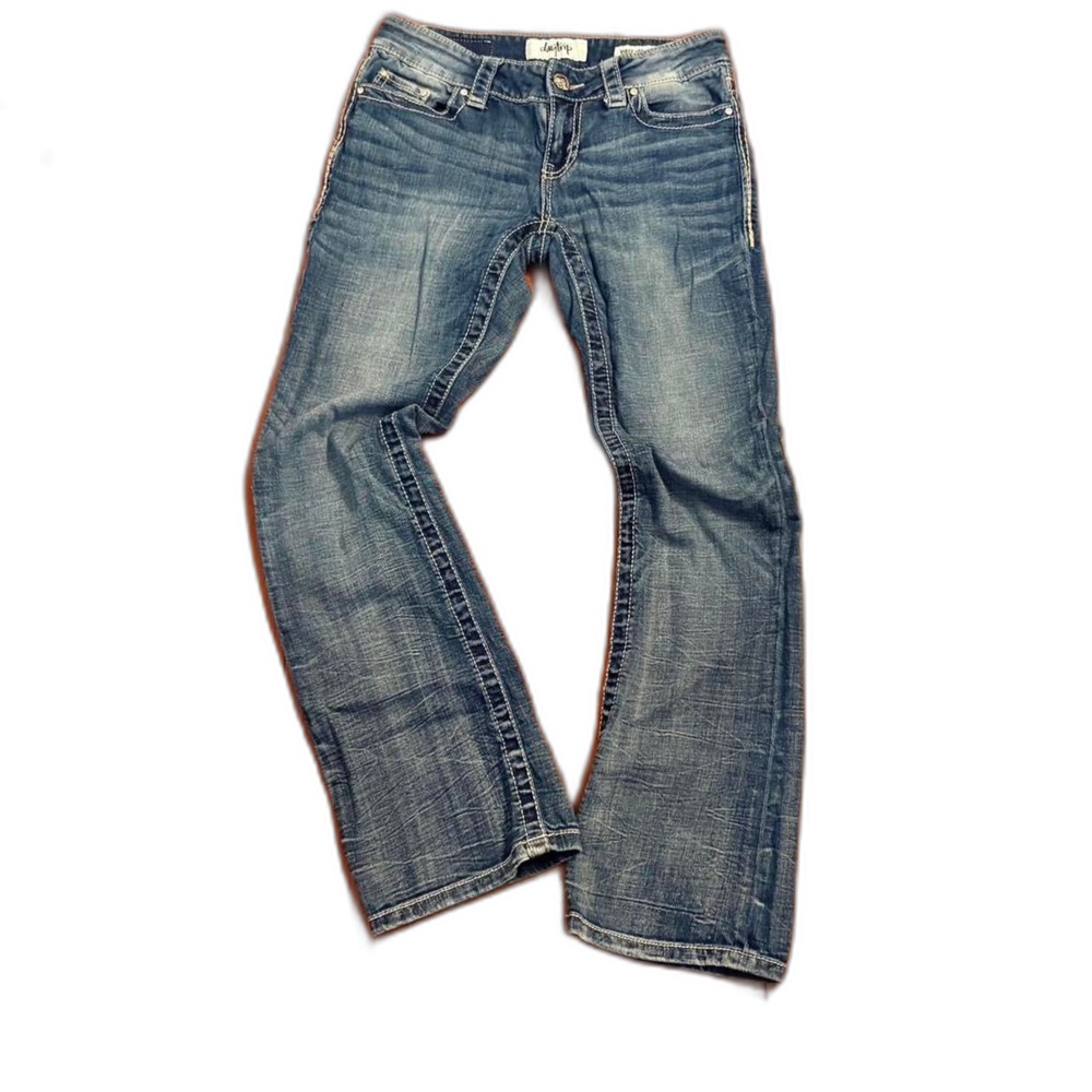 Vtg Y2K  Daytrip Virgo extra low-rise distressed wash bootcut jeans 28" waist